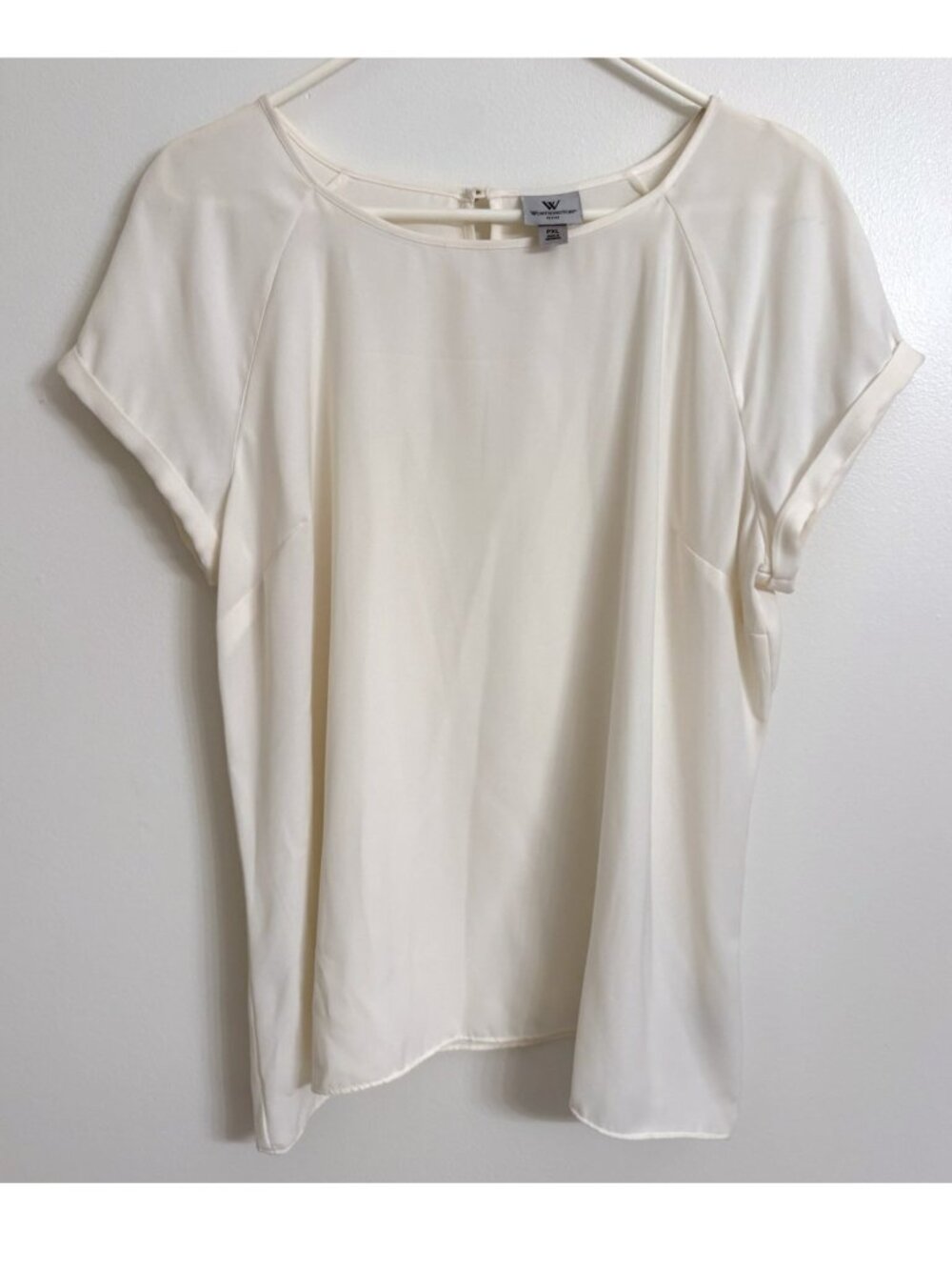 Worthington Petite Women's Cream Short Sleeve Top Blouse Size PXL